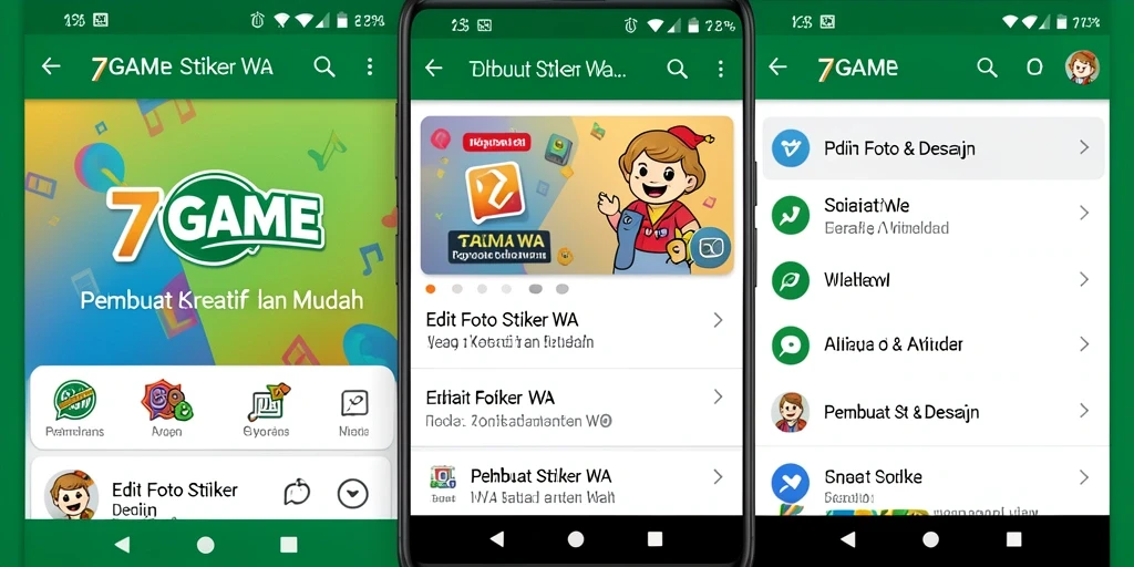 Tampilan antarmuka 7GAME untuk membuat stiker WA yang menarik.