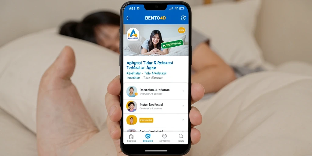 Tampilan antarmuka BENTO4D yang menenangkan untuk tidur dan relaksasi.