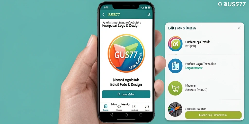 Antarmuka aplikasi GUS77 yang menampilkan fungsi Logo Maker.