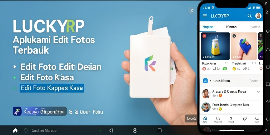Antarmuka aplikasi LUCKYRP dengan efek Edit Foto Kertas Kaca yang menarik.