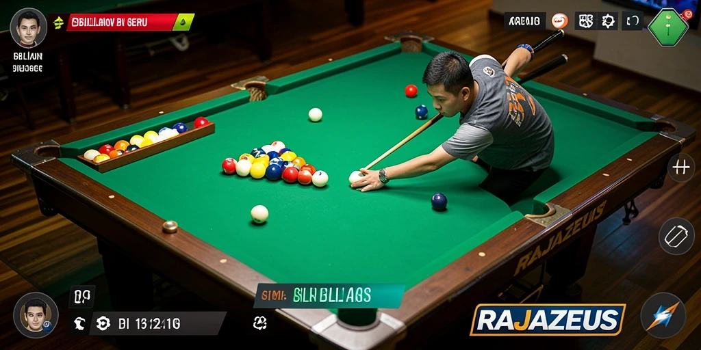 Tampilan antarmuka yang menarik dalam permainan Billiard RAJAZEUS.