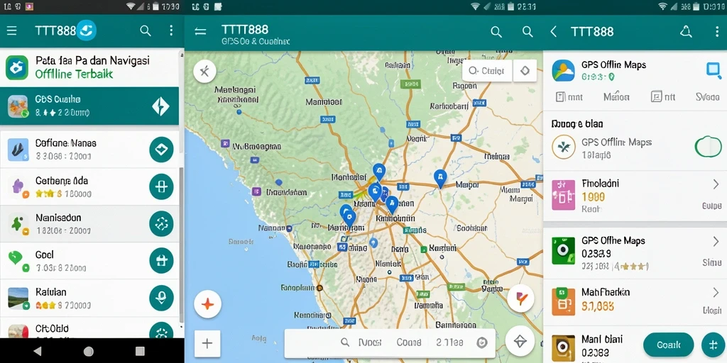 Antarmuka utama TTT888 dengan peta navigasi offline.