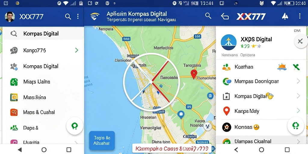 Tampilan antarmuka kompas digital XXX777 yang sederhana dan informatif.